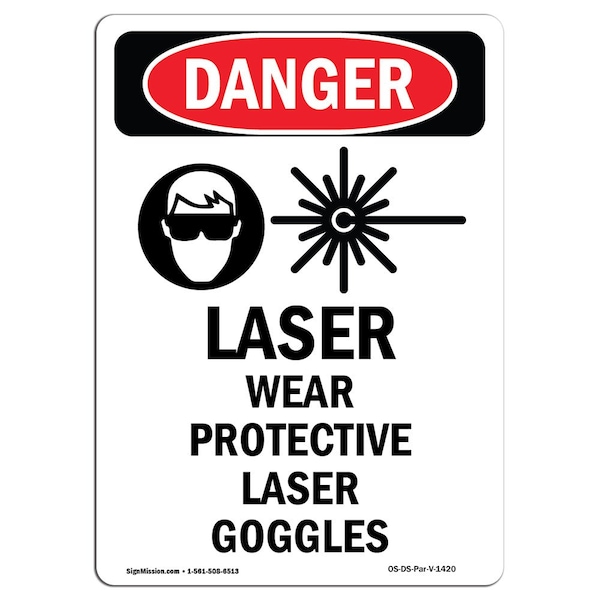 Signmission OSHA Danger Sign, Laser Wear Protective, 18in X 12in Aluminum, 12" W, 18" H, Portrait OS-DS-A-1218-V-1420 - main